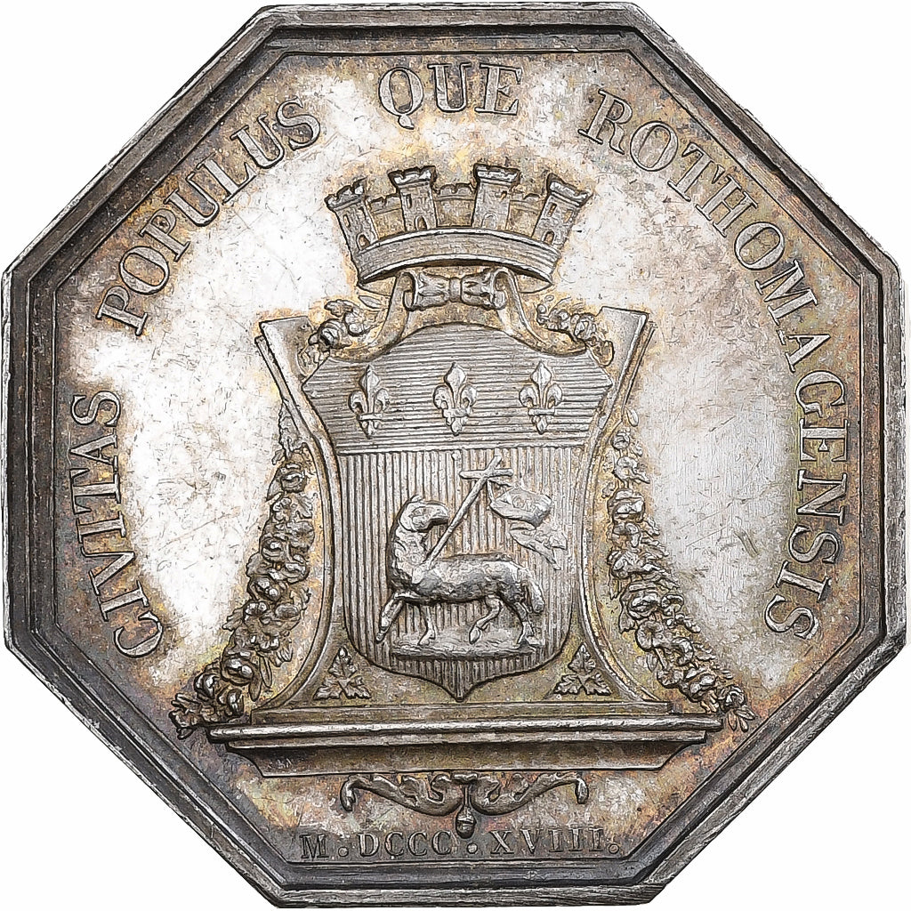 France, Jeton, Louis XVIII, Ville de Rouen, 1818, Argent, SUP, Barre