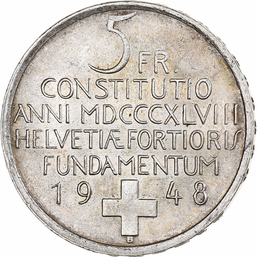 Svizzera, 5 Francs, Constitution, 1948, Bern, Argento, SPL-