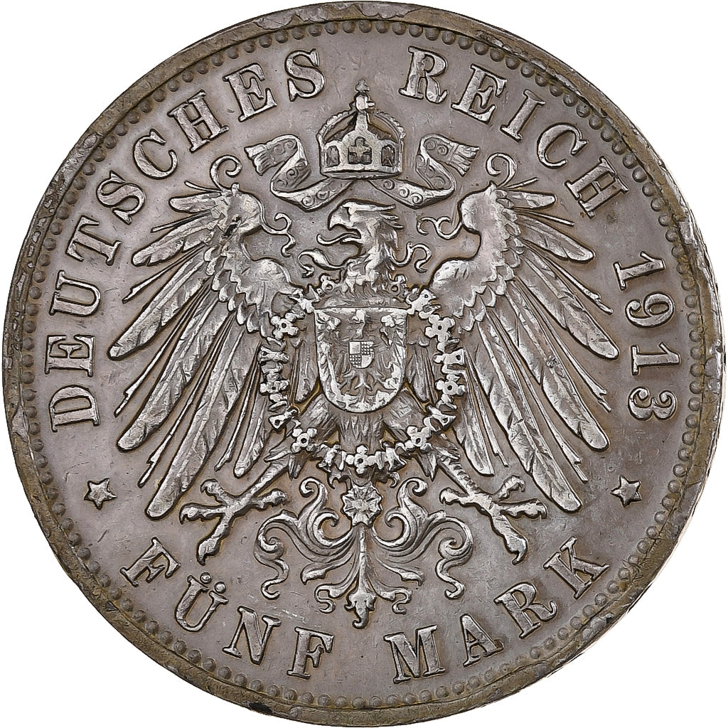 Kingdom of Prussia, Wilhelm II, 5 Mark, 1913, Berlin, Argento, BB