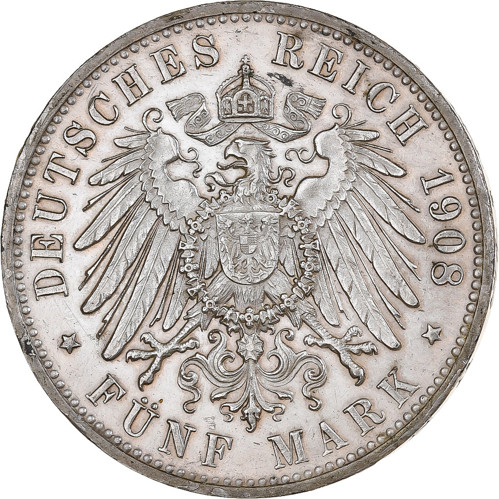 Kingdom of Württemberg, Wilhelm II, 5 Mark, 1908, Stuttgart, Silver, MS(60-62)