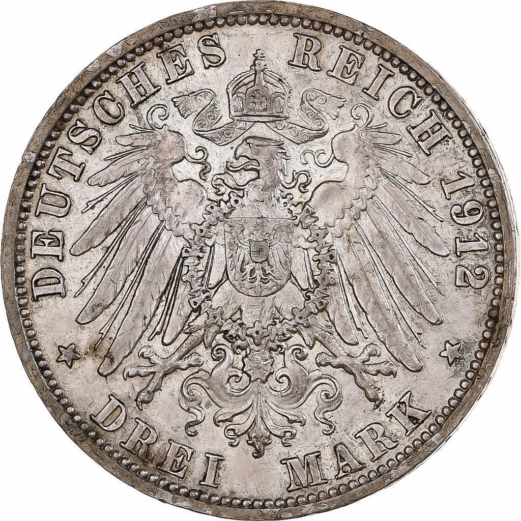 Kingdom of Prussia, Wilhelm II, 3 Mark, 1912, Berlin, Argento, BB+