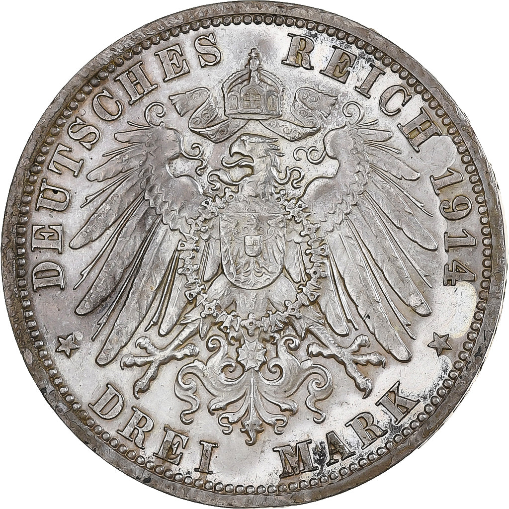 Kingdom of Prussia, Wilhelm II, 3 Mark, 1914, Berlin, Silver, EF(40-45)
