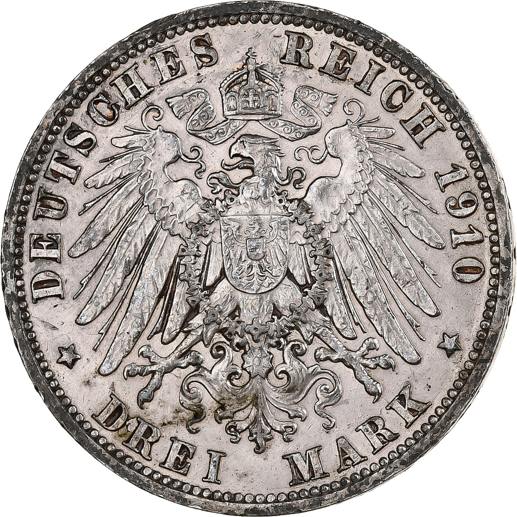 Grand Duchy of Hessen-Darmstadt, Ernest Ludwig, 3 Mark, 1910, Berlin, Argento