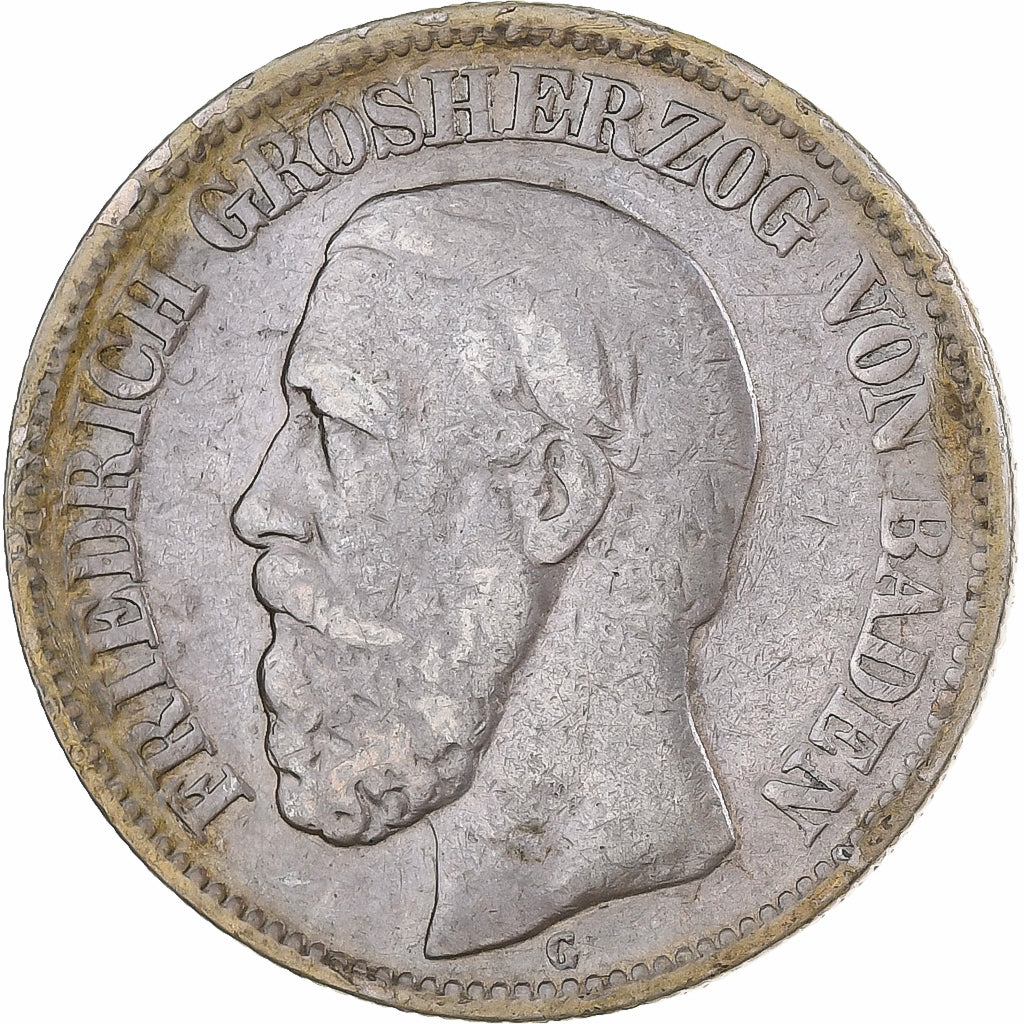 Grand Duchy of Baden, Friedrich I, 2 Mark, 1877, Karlsruhe, Silver, VF(30-35)