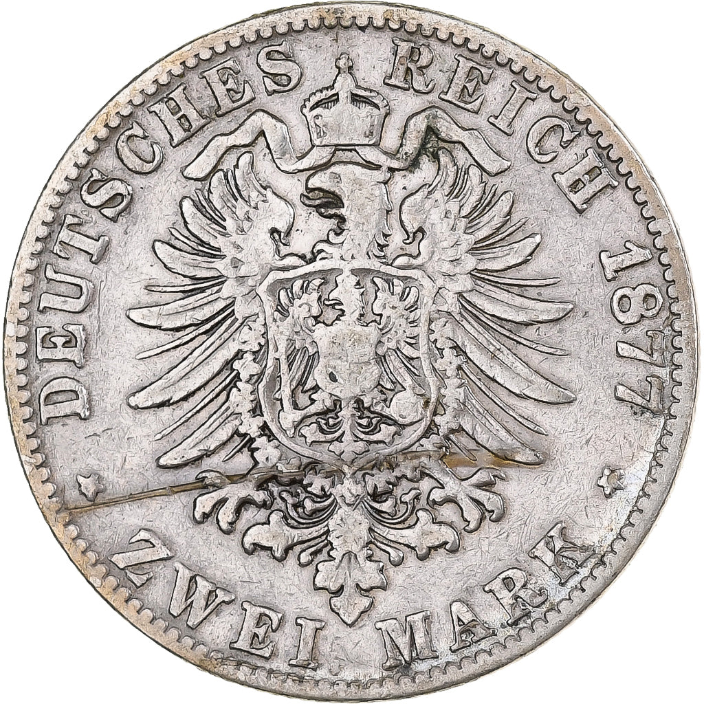 Grand Duchy of Baden, Friedrich I, 2 Mark, 1877, Karlsruhe, Silver, VF(30-35)