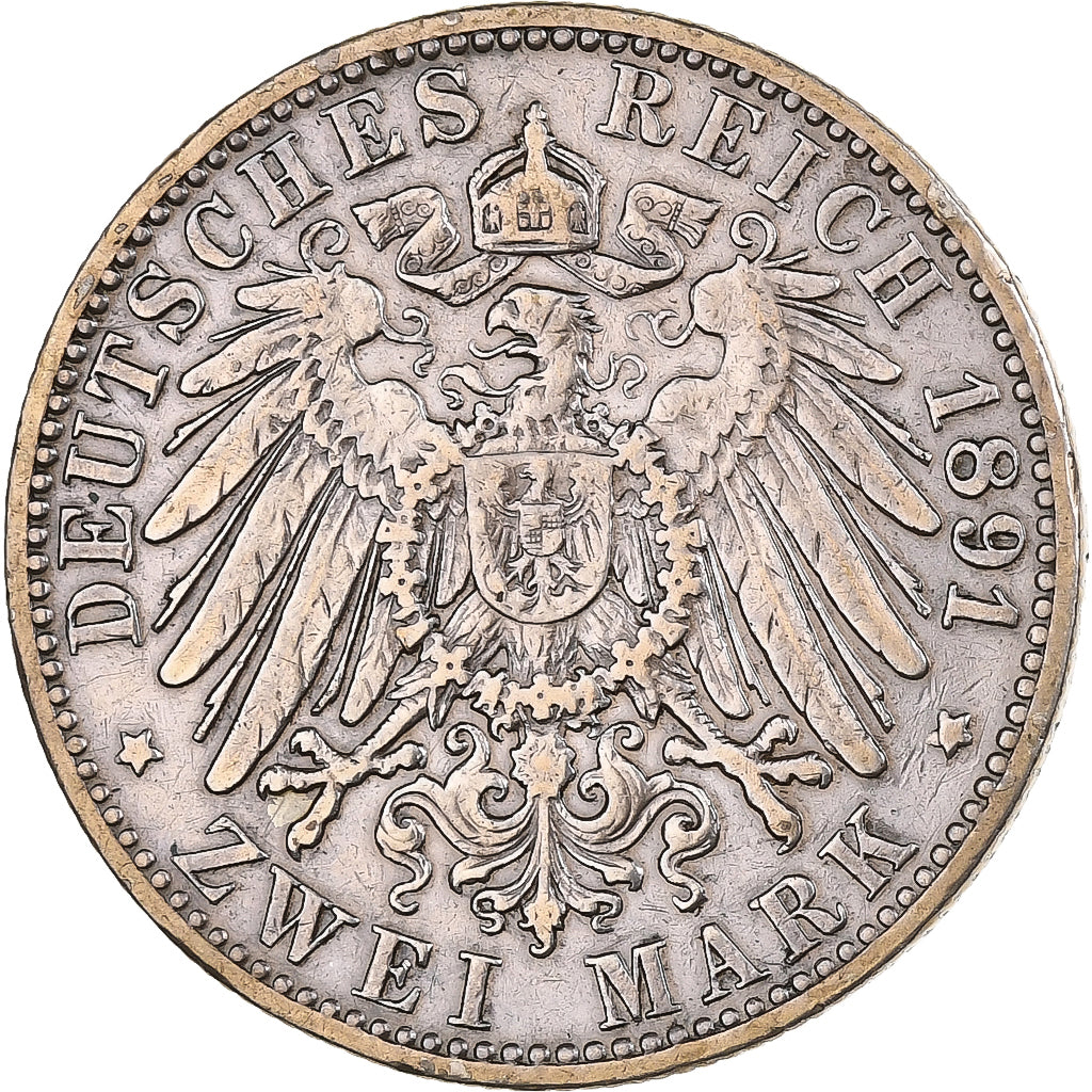 Kingdom of Prussia, Wilhelm II, 2 Mark, 1891, Berlin, Silver, VF(30-35)