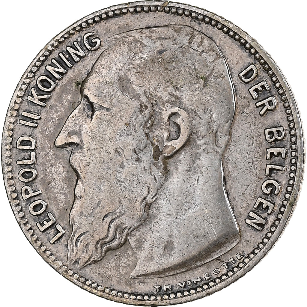 Belgium, Leopold II, Frank, 1909, Bruxelles, Silver, VF(30-35)