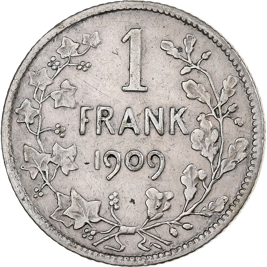 Belgium, Leopold II, Frank, 1909, Bruxelles, Silver, VF(30-35)