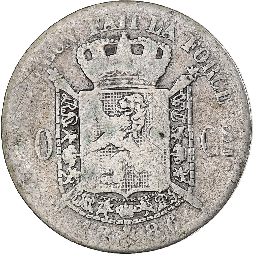 België, Leopold II, 50 Centimes, 1886, Brussels, Zilver, ZG+