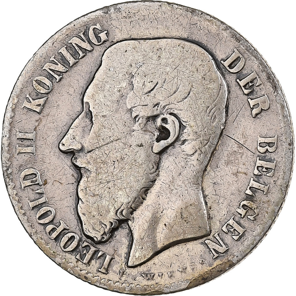 Belgia, Leopold II, 50 Centimes, 1886, Brussels, Srebro, F(12-15)