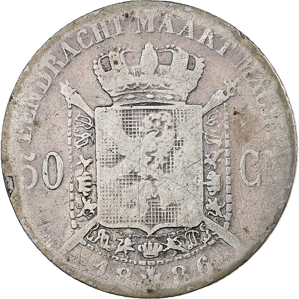 Belgia, Leopold II, 50 Centimes, 1886, Brussels, Srebro, F(12-15)