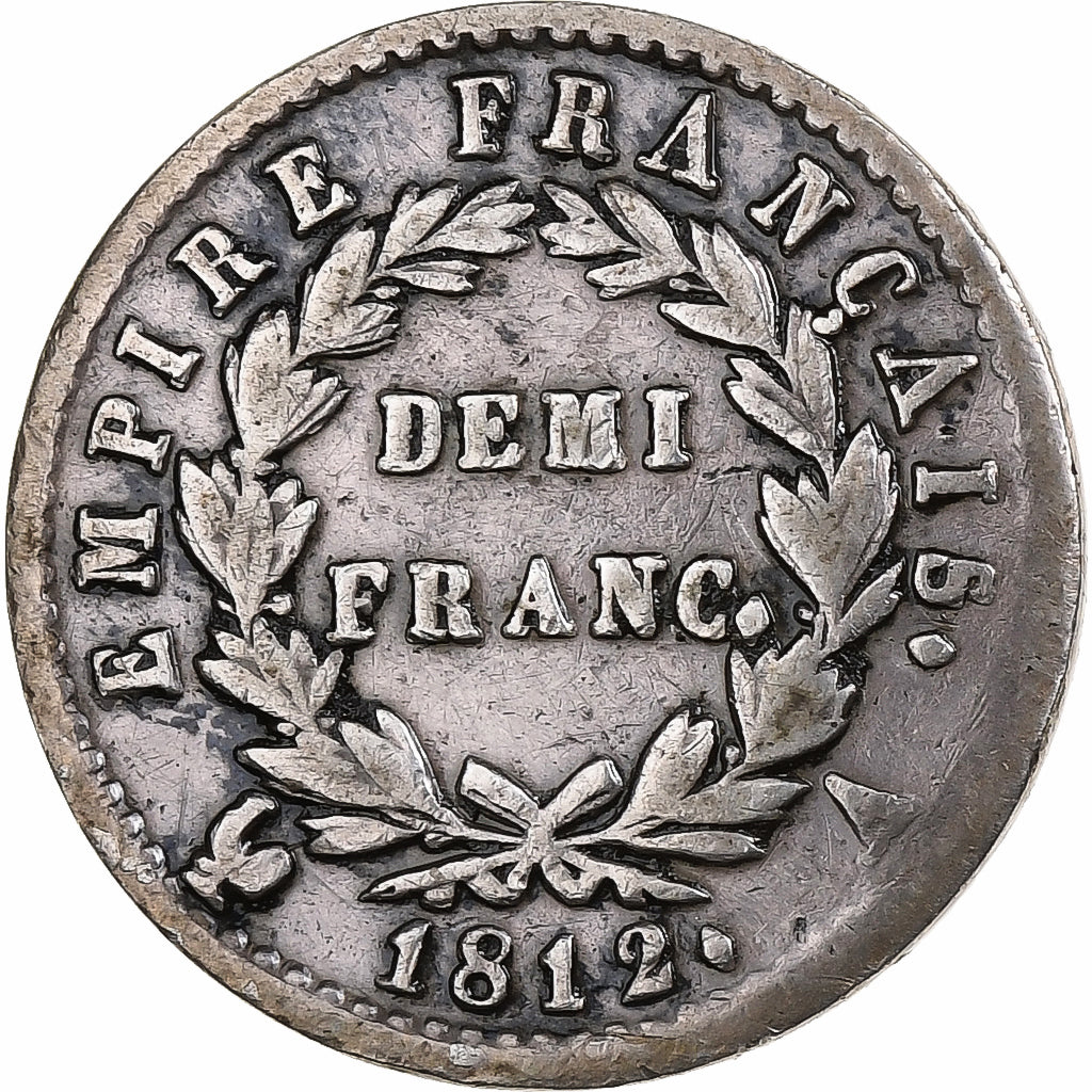 France, Napoleon I, 1/2 Franc, 1812, Paris, Silver, VF(30-35)