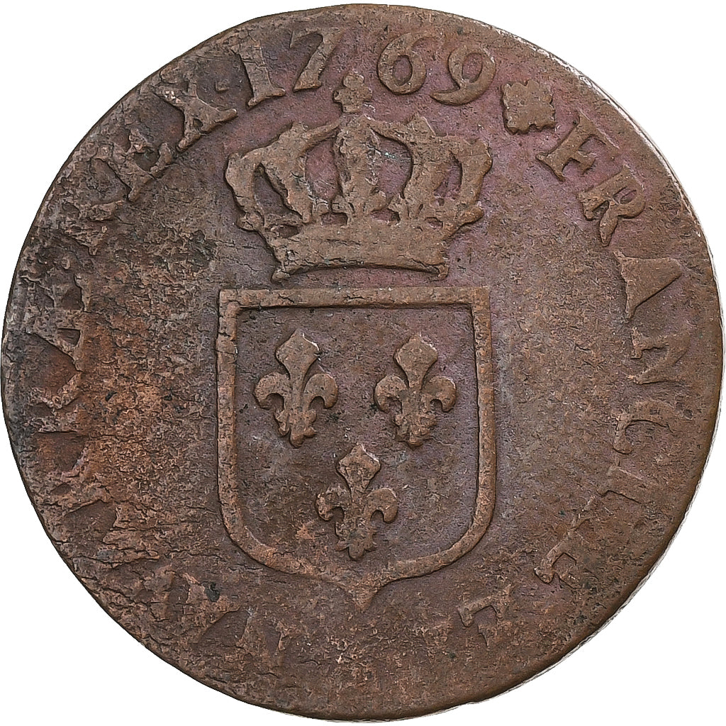 Francia, Louis XV, 1/2 Sol à la vieille tête, 1769, Paris, Cobre, BC+