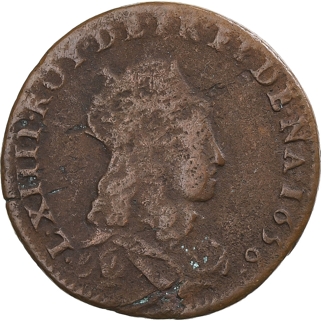 Francia, Louis XIV, Liard, 1656, Cobre, BC+