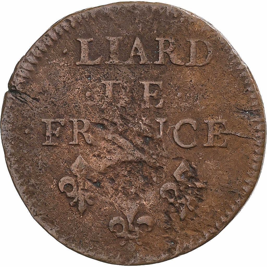 Francia, Louis XIV, Liard, 1656, Cobre, BC+