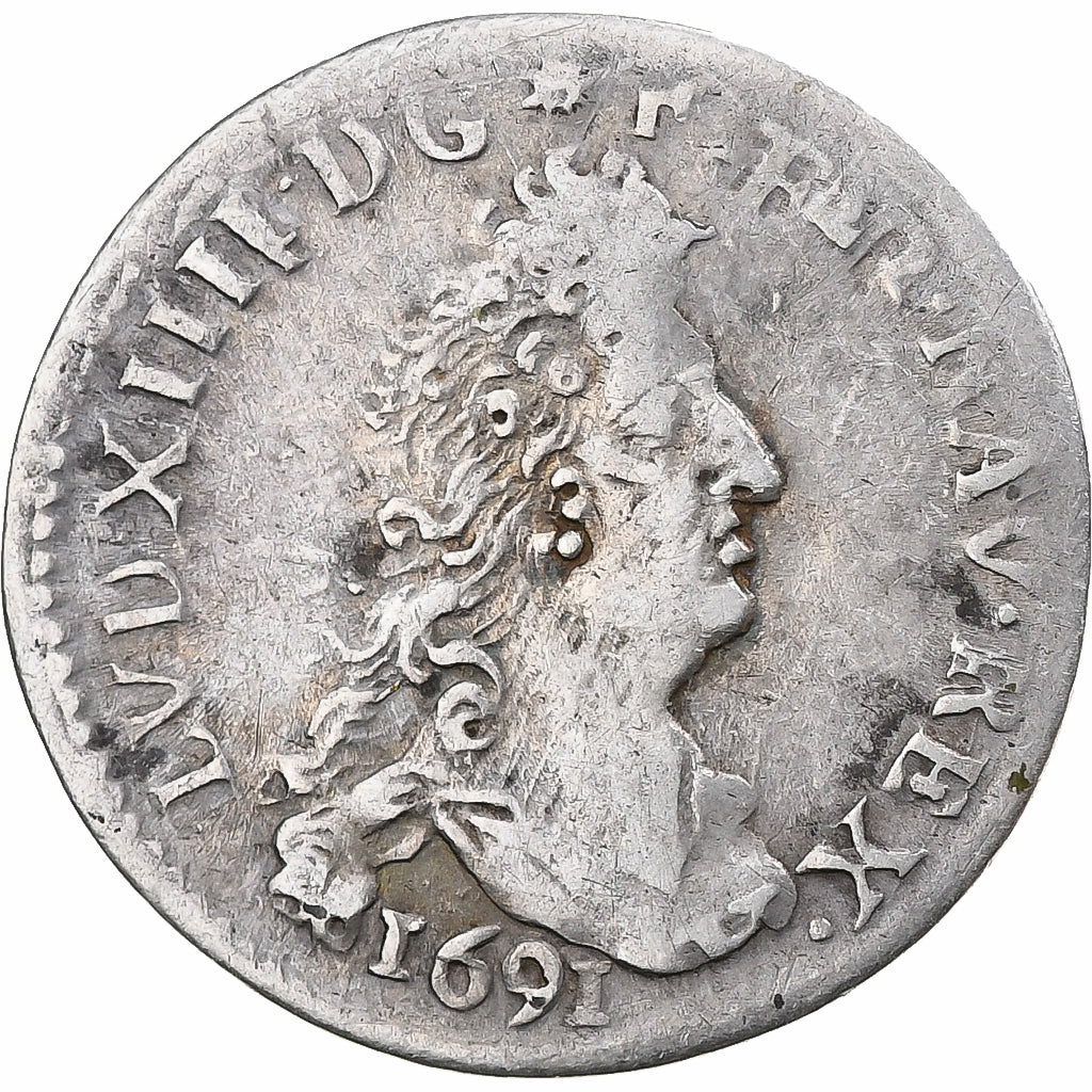França, Louis XIV, 4 Sols aux 2 L, 1691, Lyon, Prata, EF(40-45)