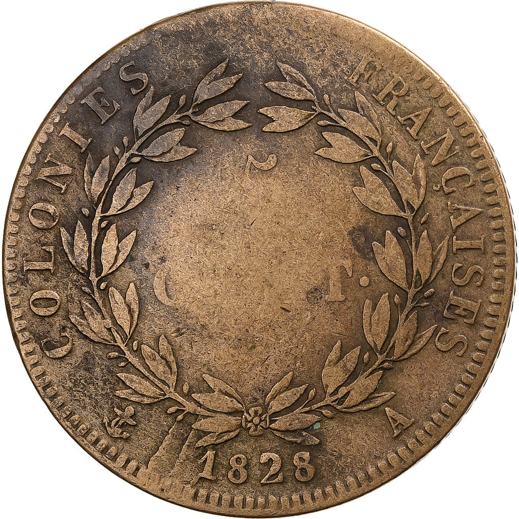 Antilhas Francesas, Charles X, 5 Centimes, 1828, Paris, Bronze, VF(20-25)