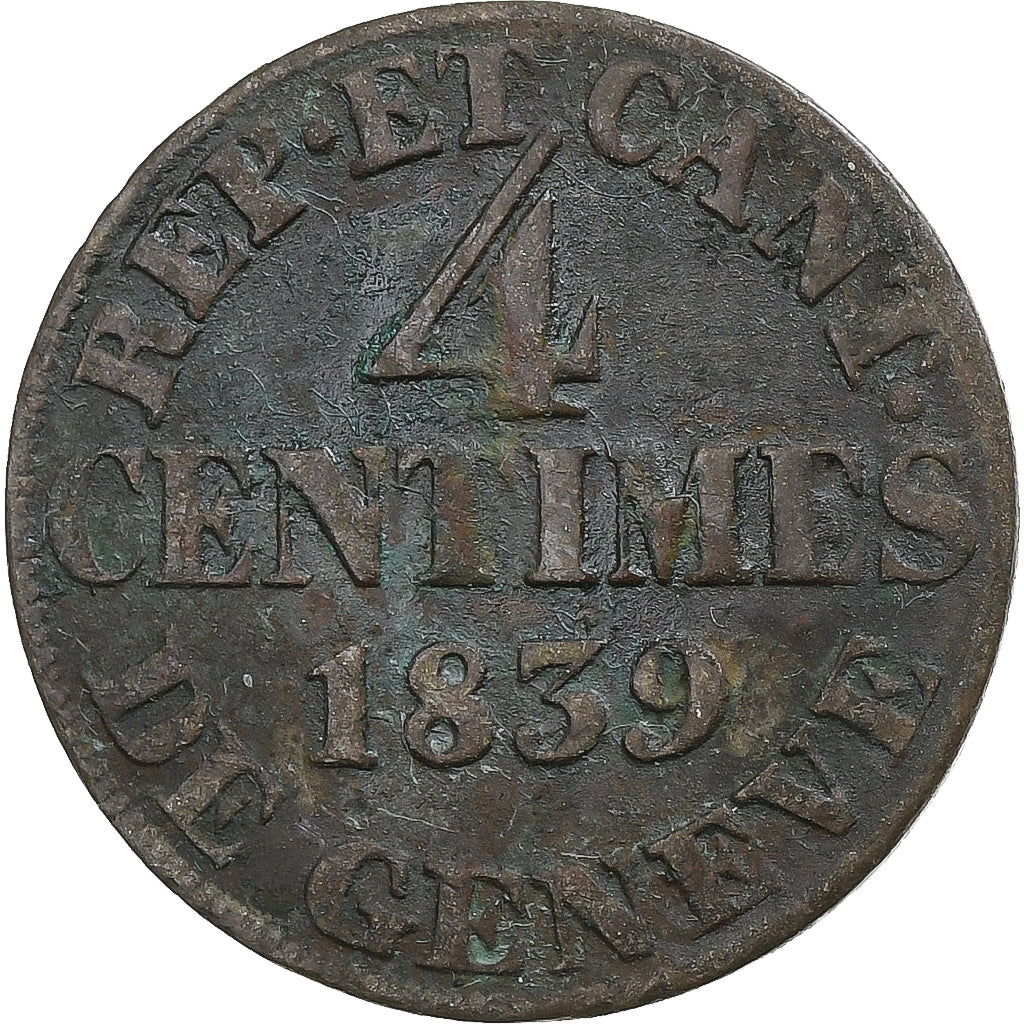 Canton of Geneva, 4 Centimes, 1839, Vellón, BC+