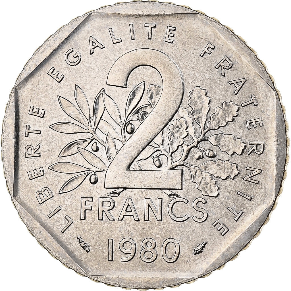 France, 2 Francs, Semeuse, 1980, MDP, série FDC, Nickel, MS(65-70)