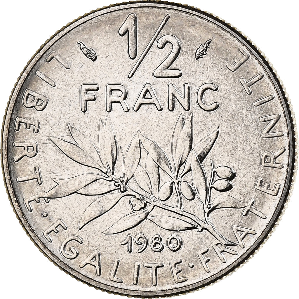 France, 1/2 Franc, Semeuse, 1980, MDP, série FDC, Nickel, MS(65-70)