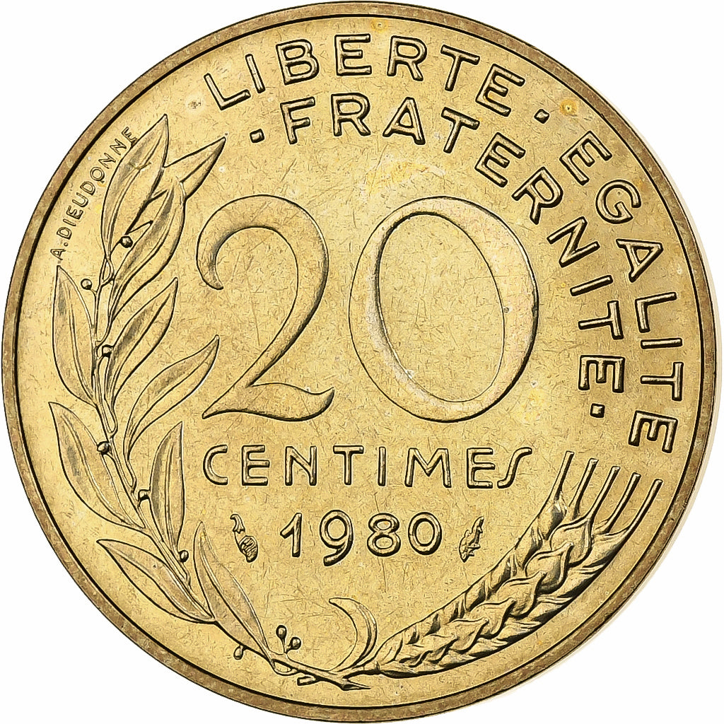 França, 20 Centimes, Marianne, 1980, MDP, série FDC, Cupro-aluminium-nickel