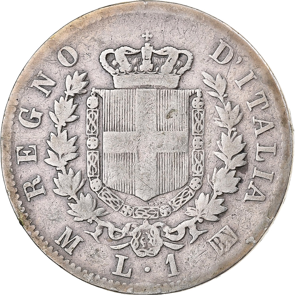 Włochy, Vittorio Emanuele II, Lira, 1863, Milan, Srebro, VF(20-25)