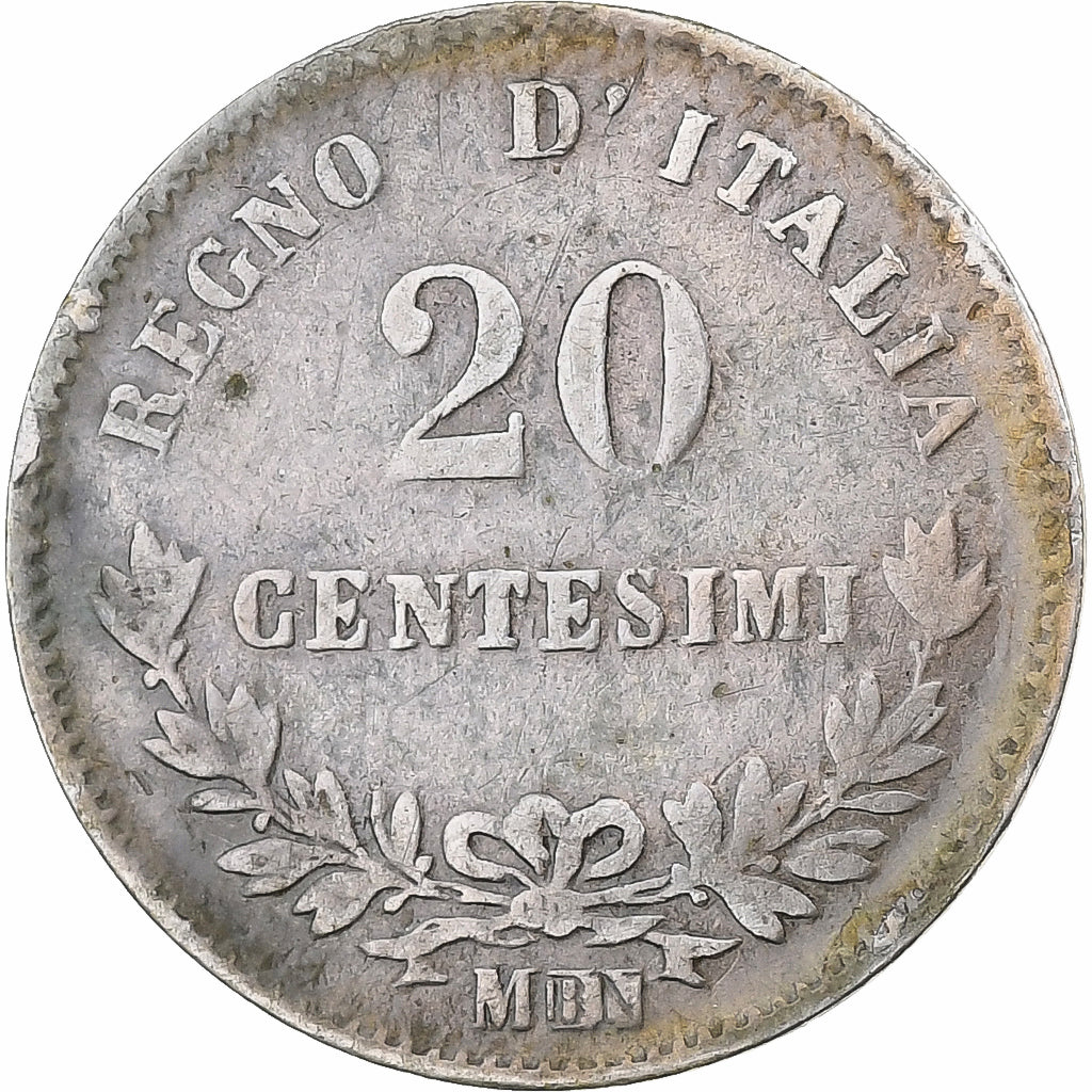 Włochy, Vittorio Emanuele II, 20 Centesimi, 1863, Milan, Srebro, VF(20-25)