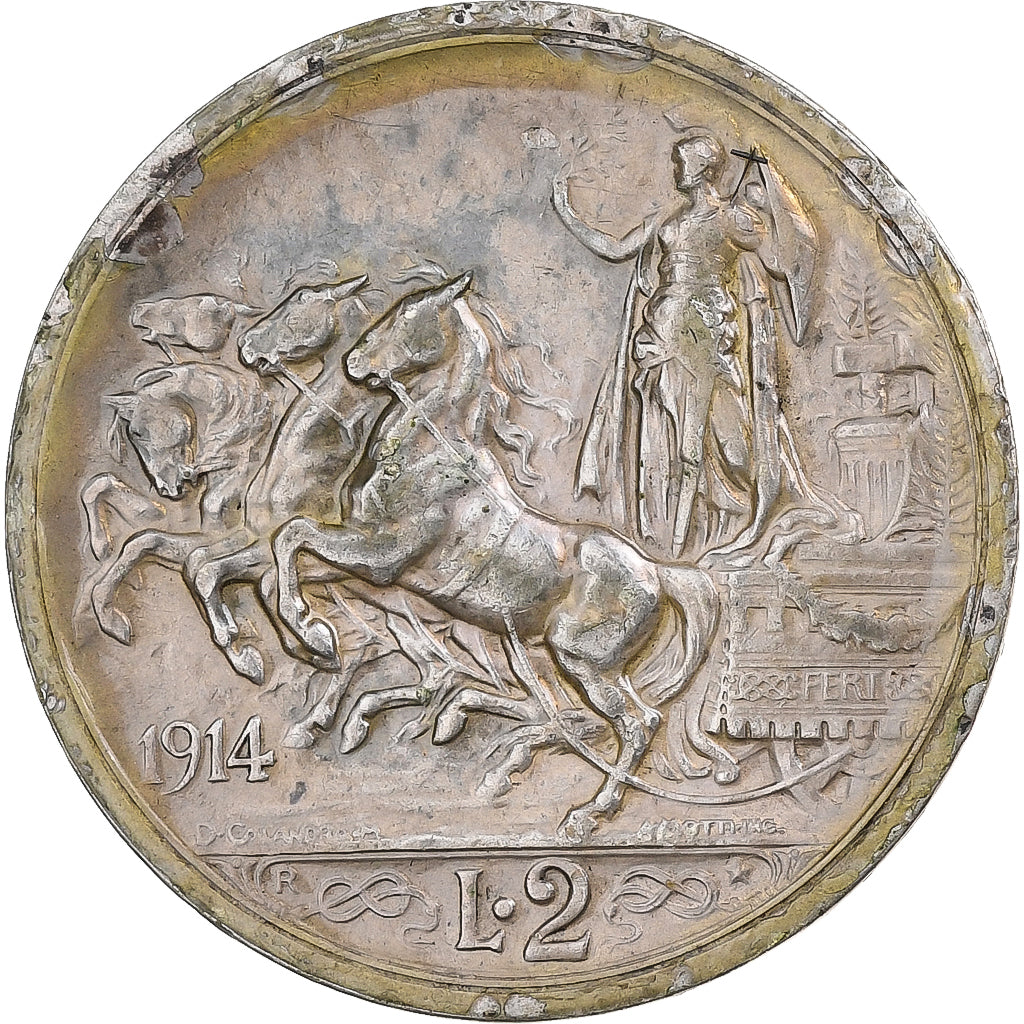 Włochy, Vittorio Emanuele III, 2 Lira, 1914, Rome, Srebro, VF(30-35)