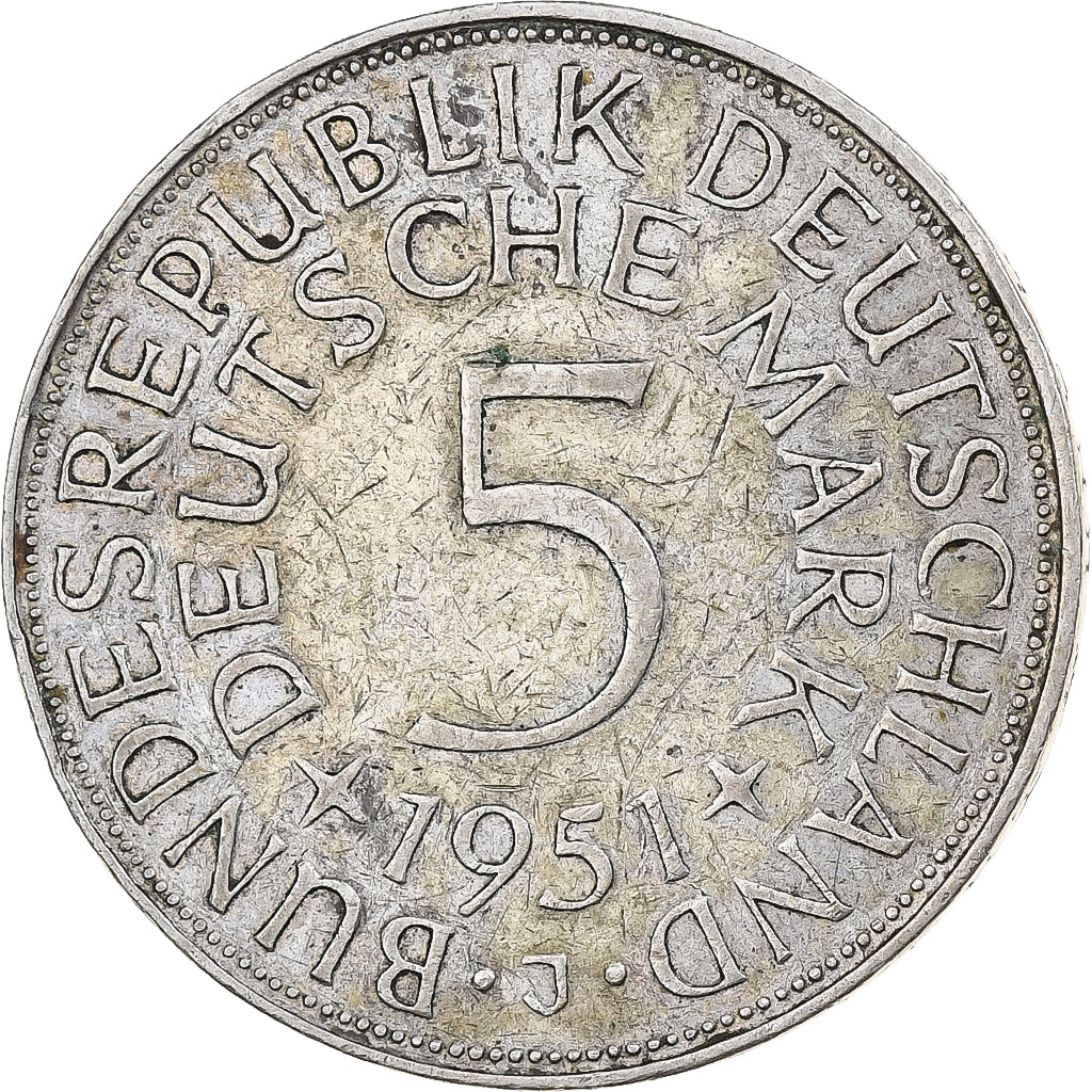 Germany, 5 Mark, 1951, Hamburg, Silver, EF(40-45)