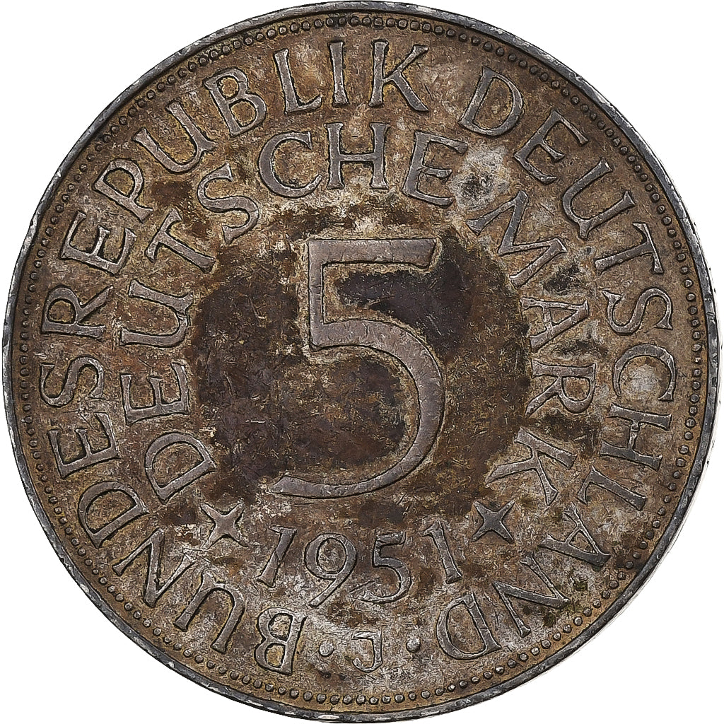 Germany, 5 Mark, 1951, Hamburg, Silver, VF(20-25)