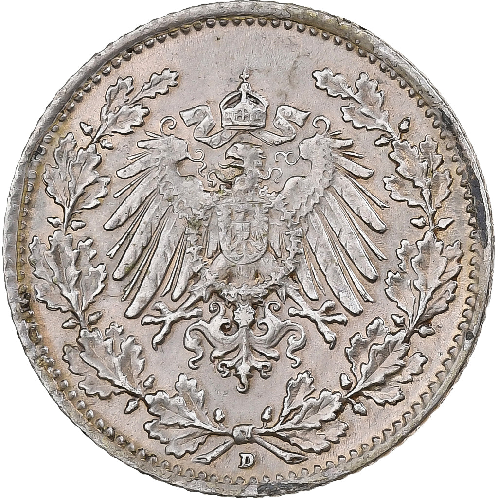 Allemagne, Wilhelm II, 1/2 Mark, 1915, Munich, Argent, SUP