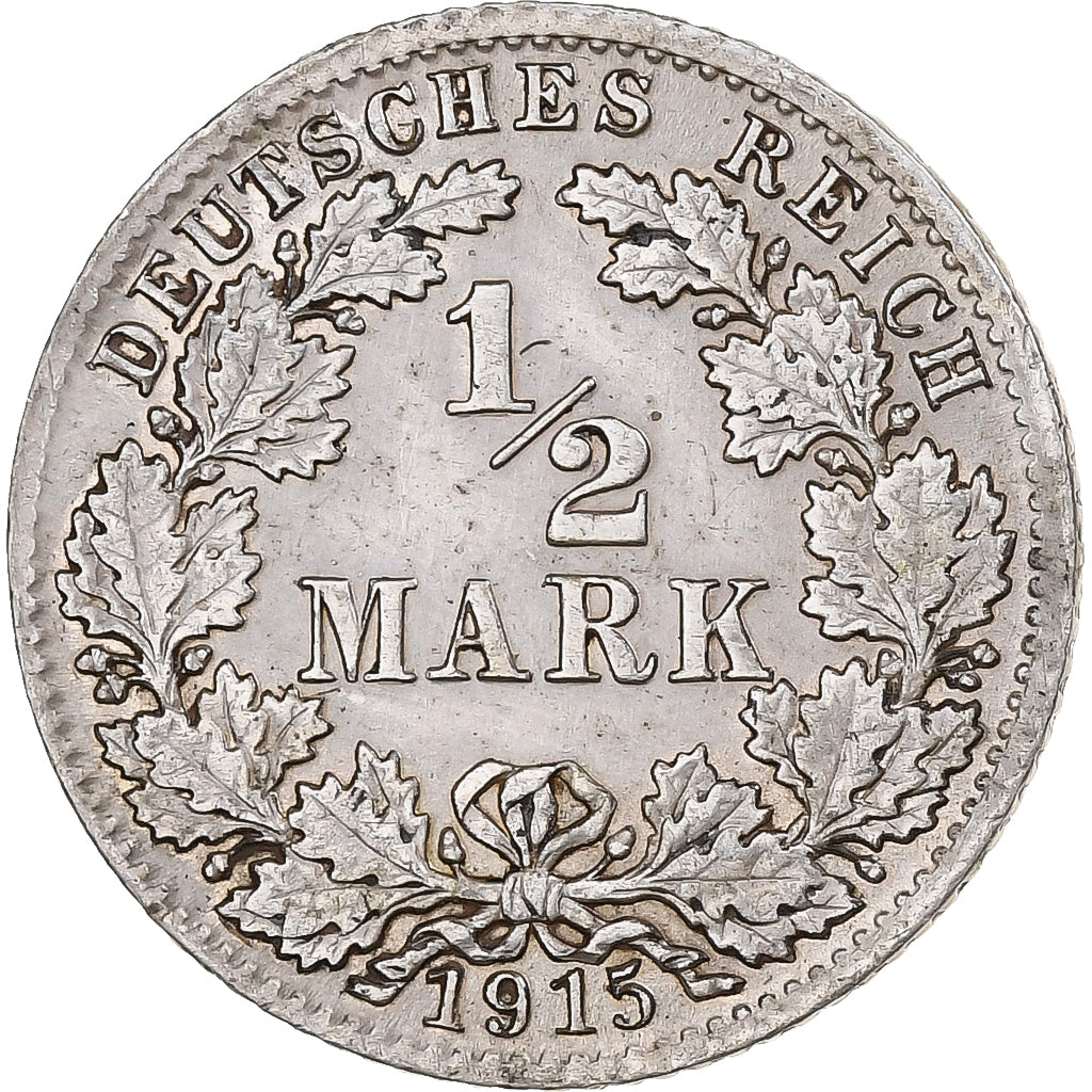 Allemagne, Wilhelm II, 1/2 Mark, 1915, Munich, Argent, SUP