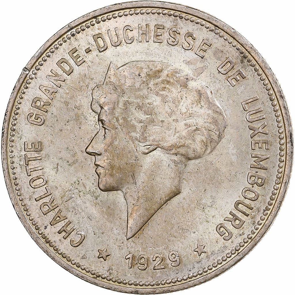 Luxembourg, Charlotte, 5 Francs, 1929, Stuttgart, Silver, VF(30-35)