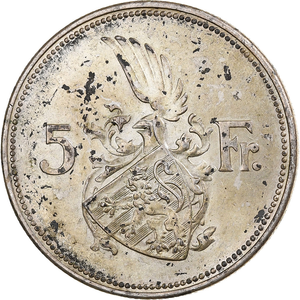 Luxembourg, Charlotte, 5 Francs, 1929, Stuttgart, Silver, VF(30-35)