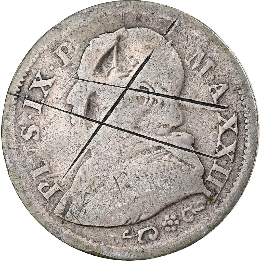 Papal States, Pius IX, 10 Soldi, 1868-1869, Rome, Silver, F(12-15), KM:1386