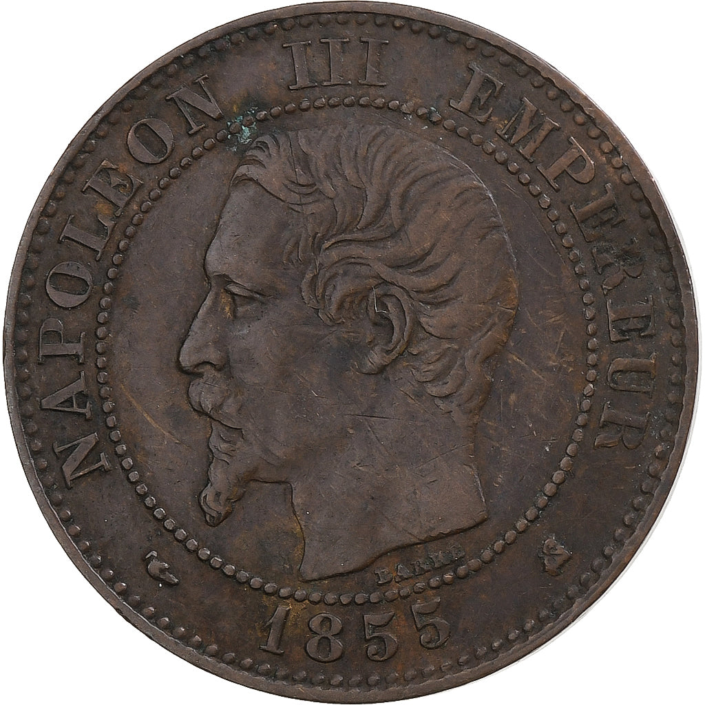 Francja, Napoleon III, 2 Centimes, 1855, Bordeaux, Brązowy, EF(40-45)