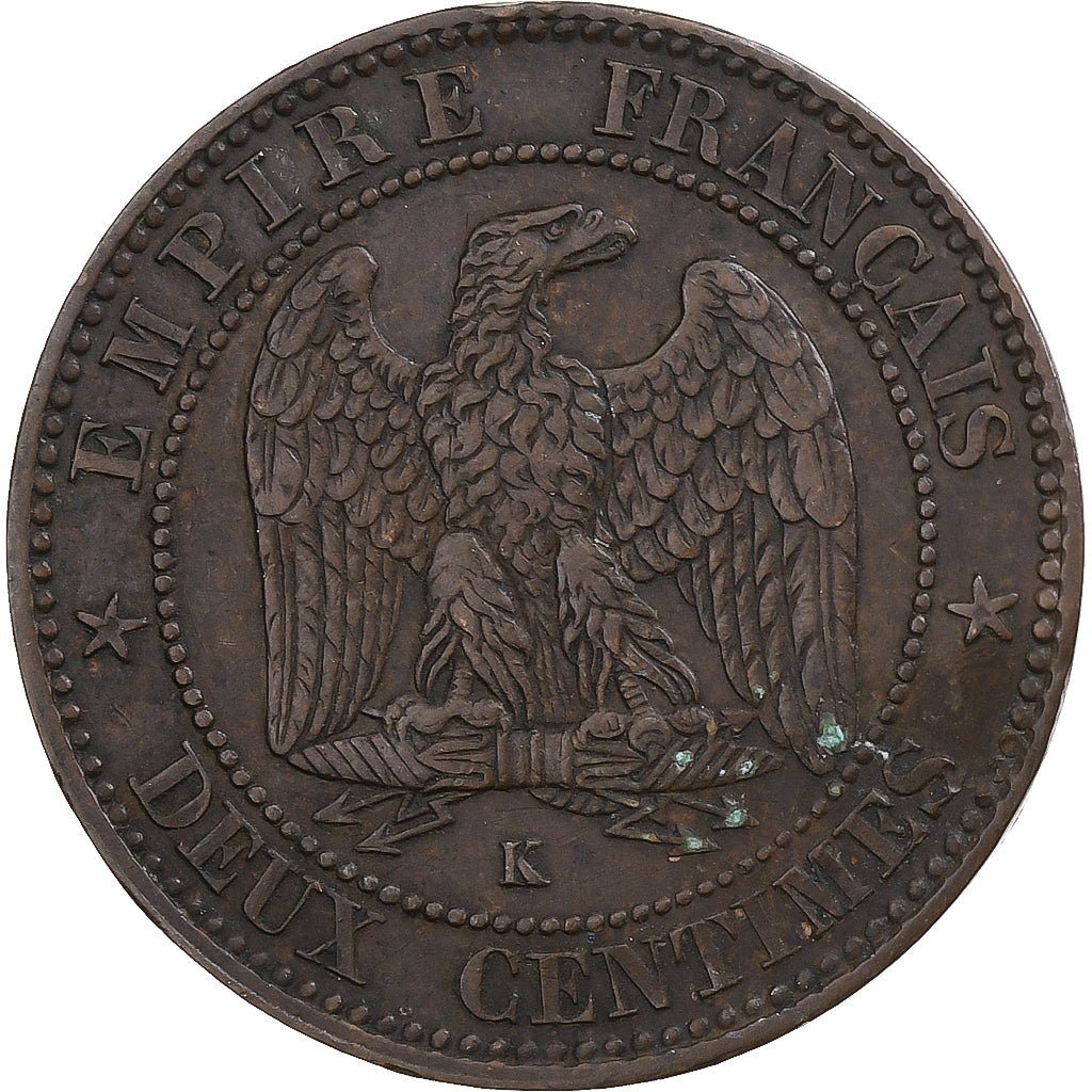 Francja, Napoleon III, 2 Centimes, 1855, Bordeaux, Brązowy, EF(40-45)