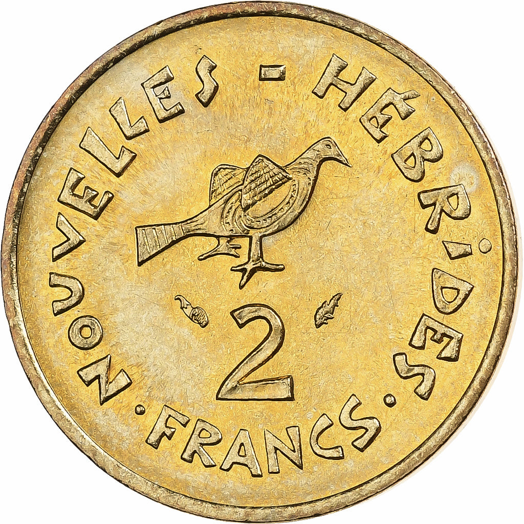 New Hebrides, 2 Francs, 1975, MDP, Nickel-brass, AU(55-58)