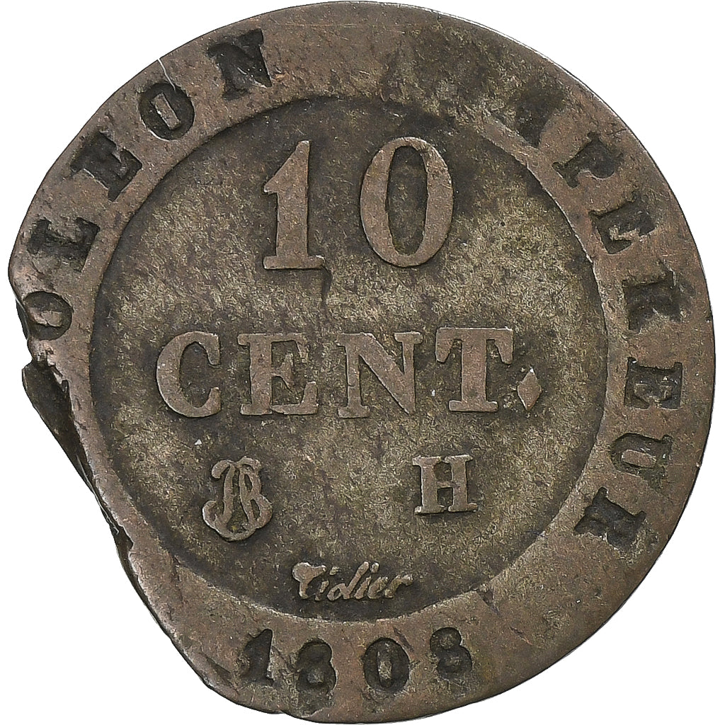 France, Napoleon I, 10 Centimes, 1808, La Rochelle, Billon, VF(20-25)