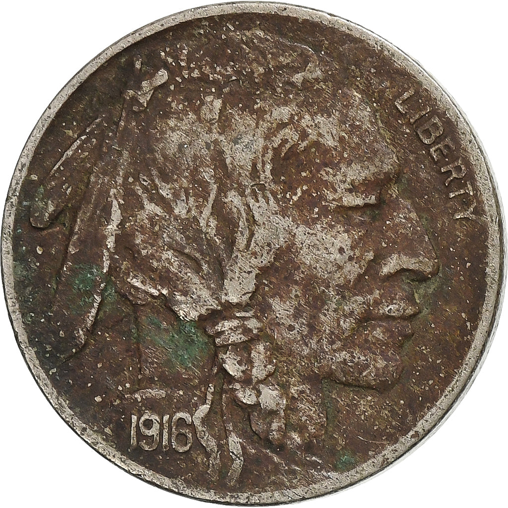 Stati Uniti, 5 Cents, Buffalo Nickel, 1916, Philadelphia, Rame-nichel, MB