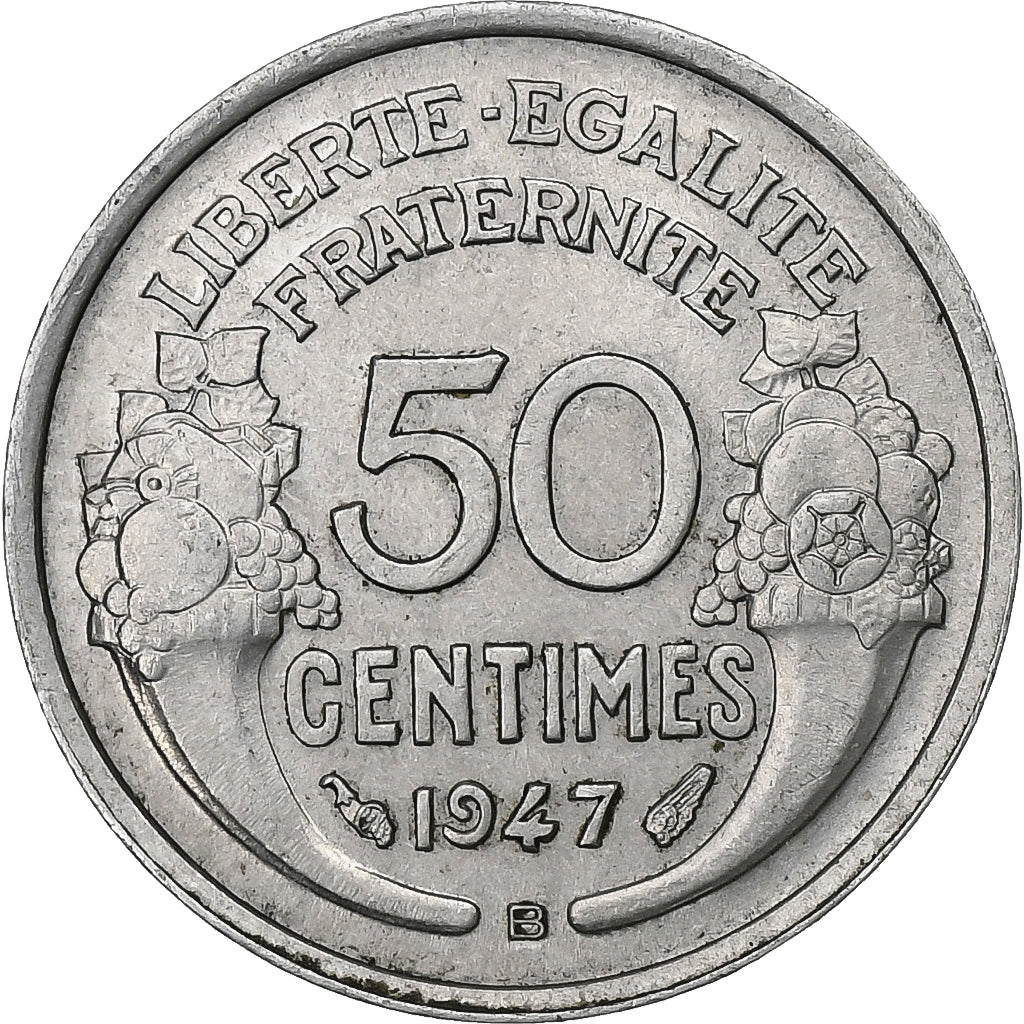 France, 50 Centimes, Morlon, 1947, Beaumont-Le-Roger, Aluminum, AU(55-58)