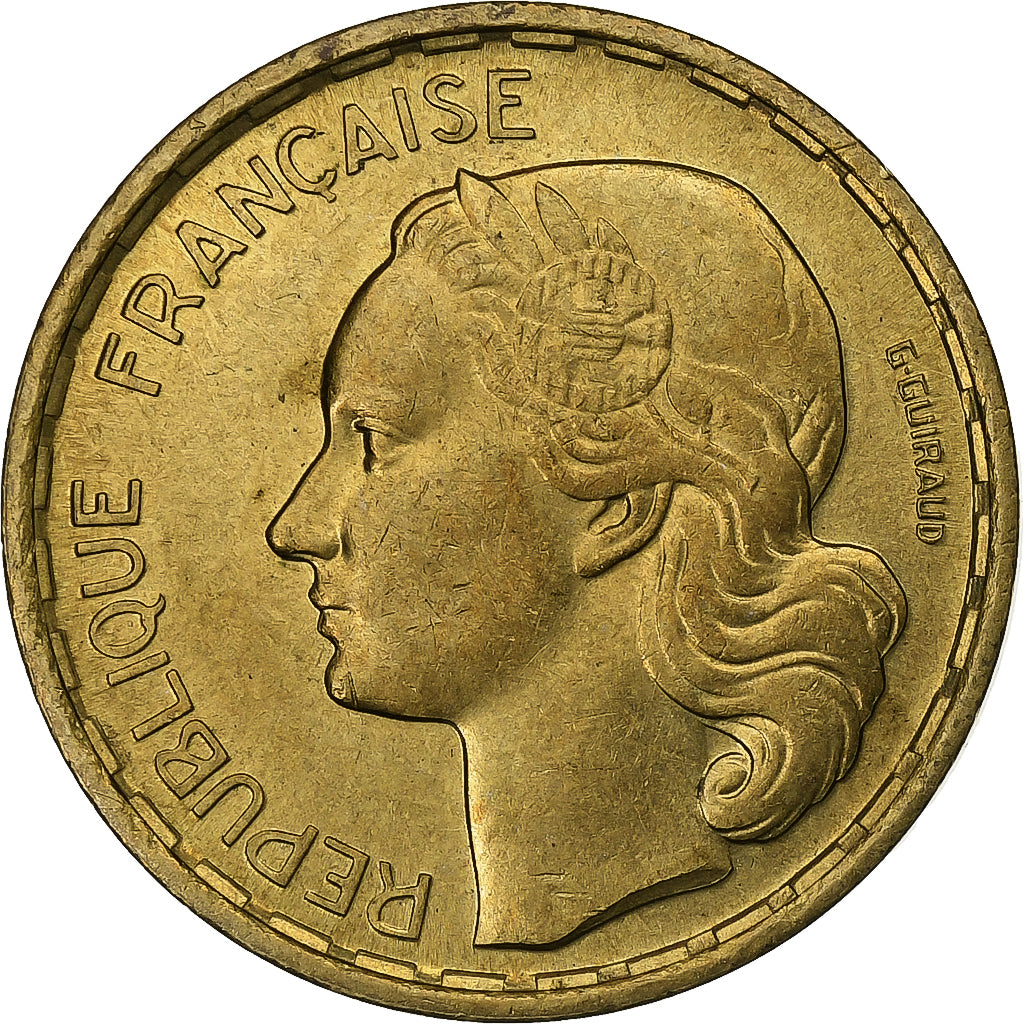 France, 20 Francs, Guiraud, 1950, Paris, Cupro-Aluminium, AU(55-58)