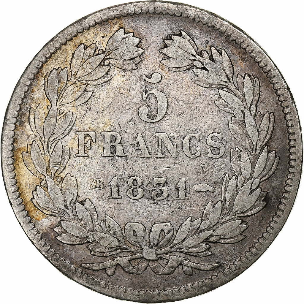 France, Louis-Philippe Ie, 5 Francs, 1831, Strasbourg, Argent, TB+, Gadoury:677a