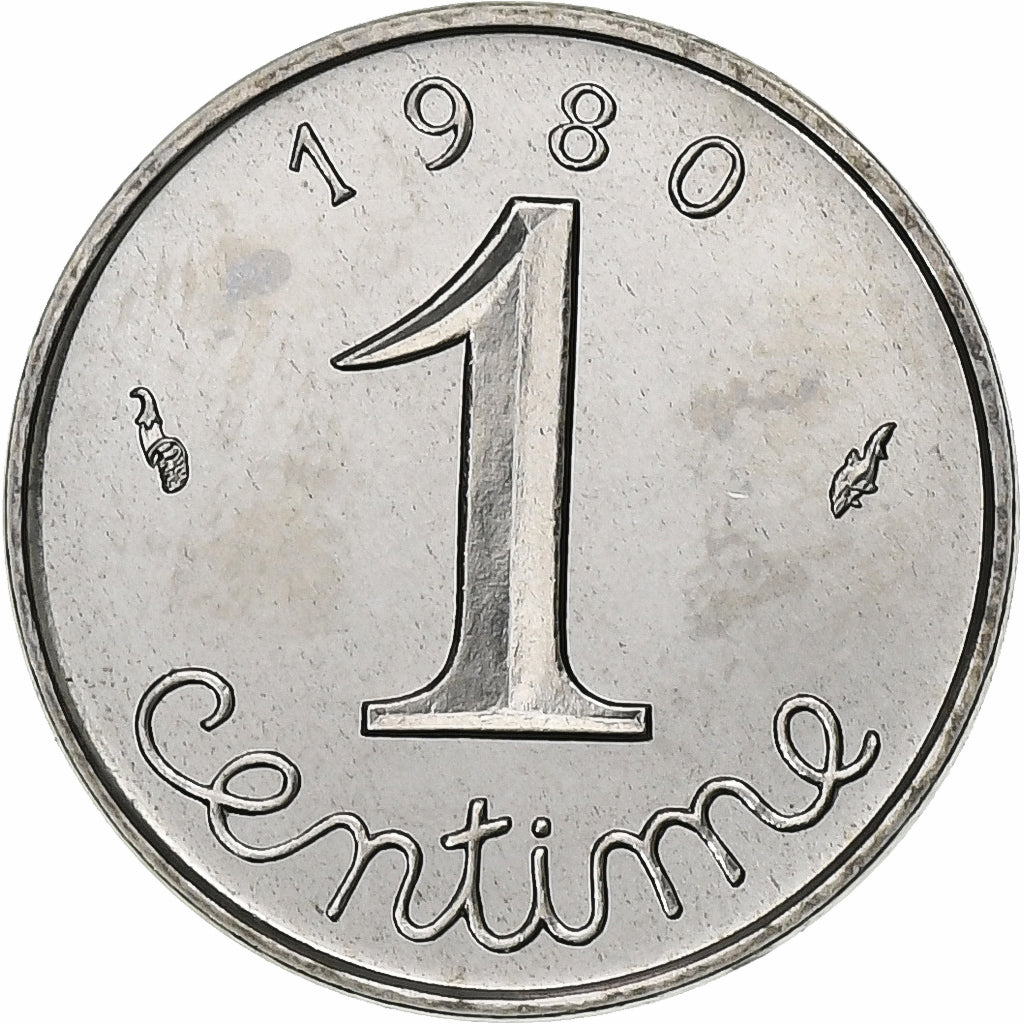 Francja, 1 Centime, Épi, 1980, MDP, série FDC, Stal nierdzewna, MS(65-70)