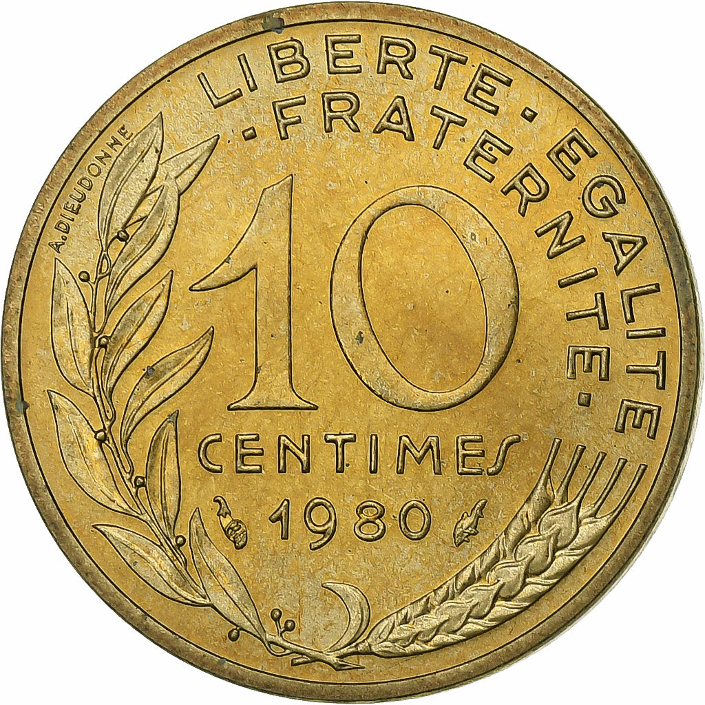 Francia, 10 Centimes, Marianne, 1980, MDP, série FDC, Aluminio - bronce, FDC