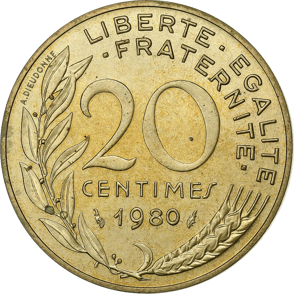 Francja, 20 Centimes, Marianne, 1980, MDP, série FDC, Aluminium-Brąz