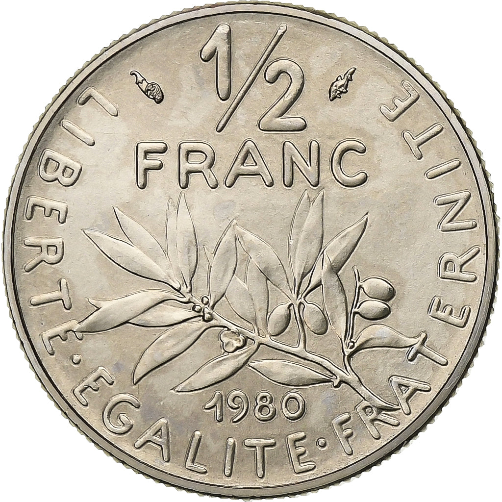 France, 1/2 Franc, Semeuse, 1980, MDP, série FDC, Nickel, MS(65-70)
