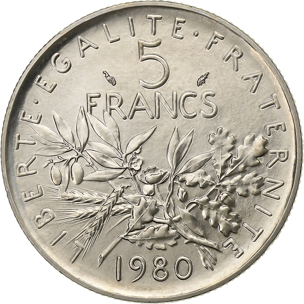 France, 5 Francs, Semeuse, 1980, MDP, série FDC, Nickel Clad Copper-Nickel