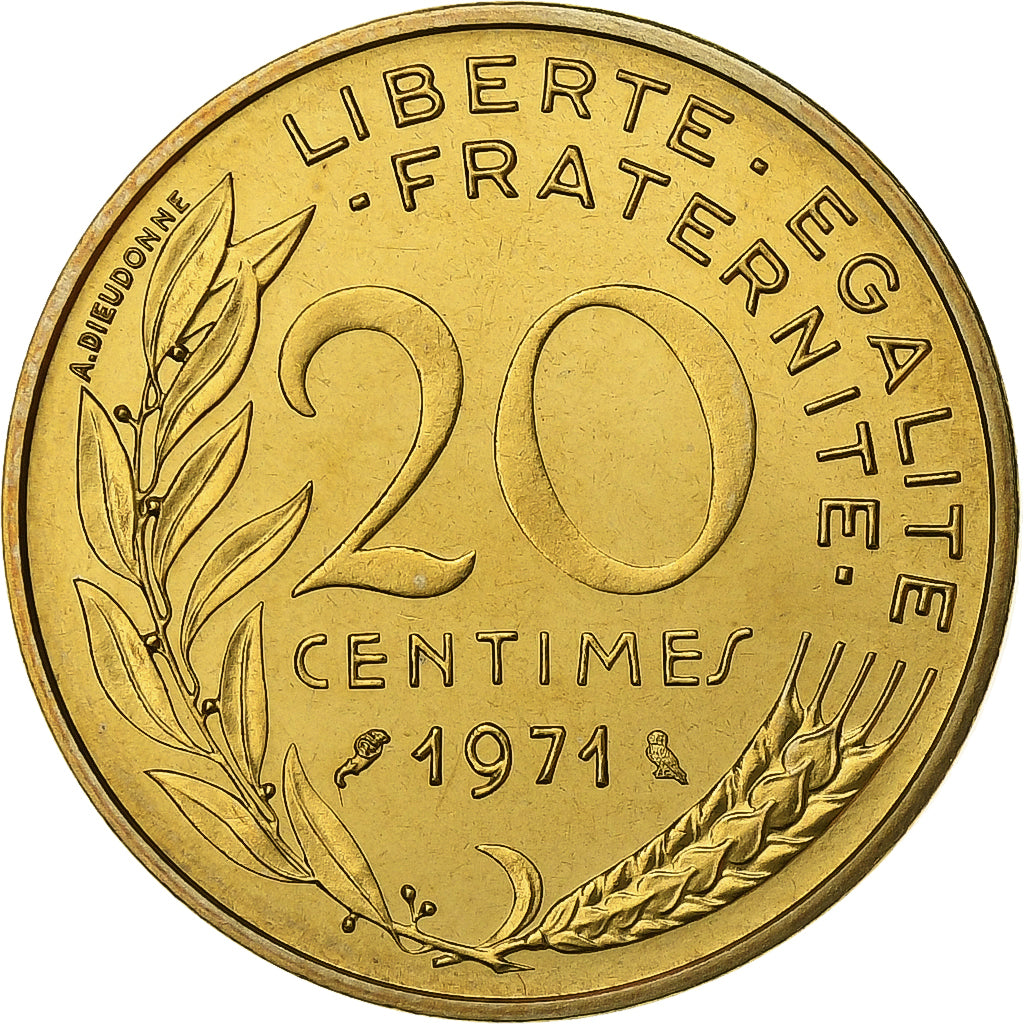 Francja, 20 Centimes, Marianne, 1971, MDP, série FDC, Aluminium-Brąz