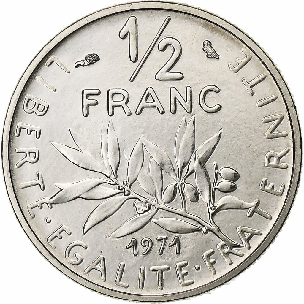 France, 1/2 Franc, Semeuse, 1971, MDP, série FDC, Nickel, MS(65-70)